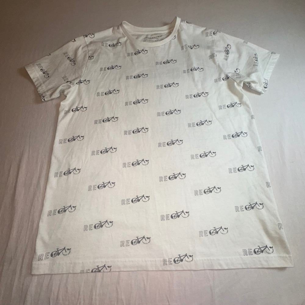 Denim & Flower Ricky Singh Mens Bicycle All Over Print T-Shirt Cream Medium